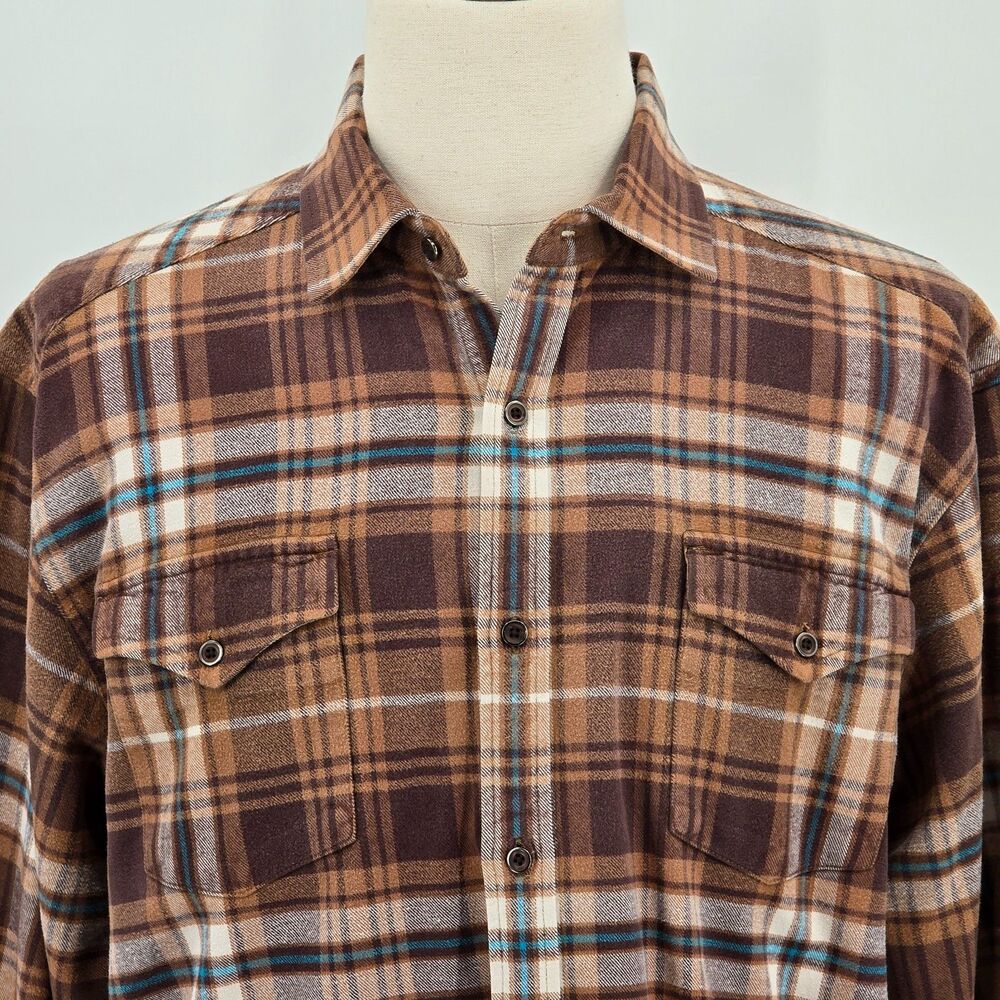 Mountain Khakis Flannel Shirt XL Brown Plaid Double Flap Pocket
